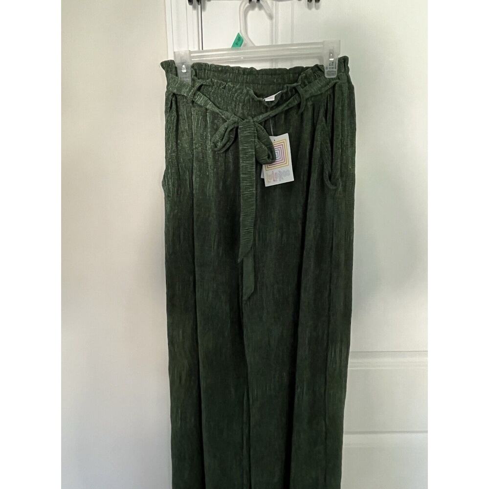 NWT LulaRoe Womens Green Dianne Wide Leg Tie Belted Stretch Waist Pants Size M